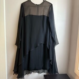 Rare Vintage Travilla Black Sheer Chiffon Evening Dress 12 Old Hollywood Glamour